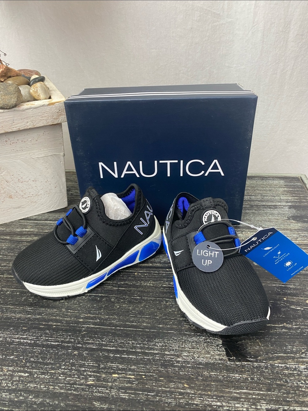 Nautica Black White Blue Light Up Slip On Sneaker Shoes NEW 6